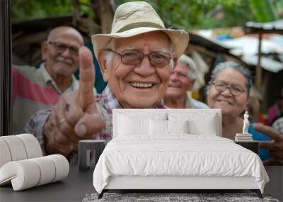 Portrait of a senior asian man smiling at the camera. Wall mural