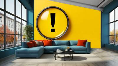 attention sign,exclamation mark,warning sign concept.,magnifying glass focus on hazard warning atten Wall mural