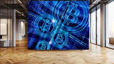 digital abstract background with bitcoin symbol Wall mural