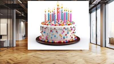 A Vibrantly Colorful Birthday Cake Decorated with Candles and Colorful Sprinkles Wall mural