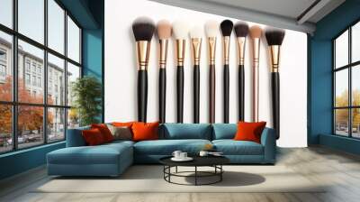 Make up brush set powder blusher isolated on white background Wall mural