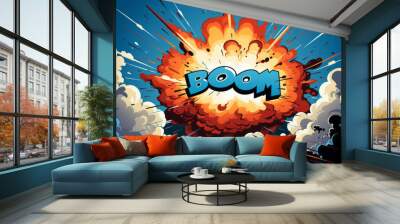 a cartoon illustration of the word boom on white background generative ai Wall mural