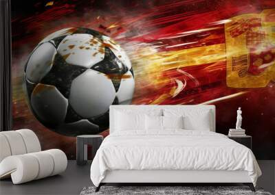 Create a theme with the spain flag in the background and a soccer ball in front of it..generative ai Wall mural