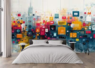 Dynamic social media strategy: Innovative design, engaging content, audience growth.generative ai Wall mural