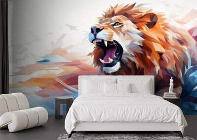 Flat lion graphic leaping forward on white. Wall mural