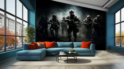 Group of military soldiers move into position in war.generative ai Wall mural