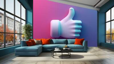 vector logo of a social media white thumbs up against a purple blue gradient backgroundcomposed of simple shapes,generative ai Wall mural