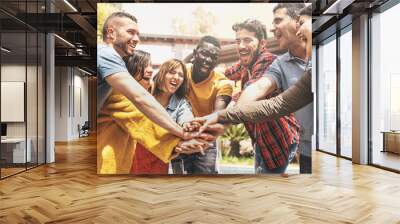 Intergenerational and multiethnic family - group of people joining hands together - concept of trust, self-esteem and collaboration between diverse people Wall mural