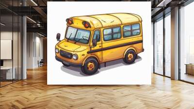 Cheerful Cartoon Style School Bus - Yellow Transportation Element Isolated on White Background Wall mural