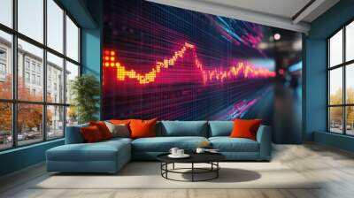 Dynamic Equity Trading Scene with 3D Illustration of Stock Market Floor Activity Wall mural