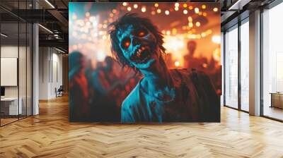 Friendly Zombie Having Fun Learning to Dance at Spooky Halloween Party Wall mural