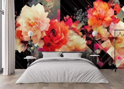 Futuristic Geometric Floral Pattern with Metallic Textures on Abstract Background Wall mural