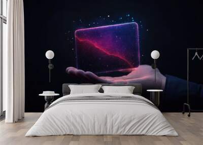 Futuristic Holographic Digital Wallet Emitting Light Trails Above Hand - Next-Gen Financial Technology Concept Wall mural