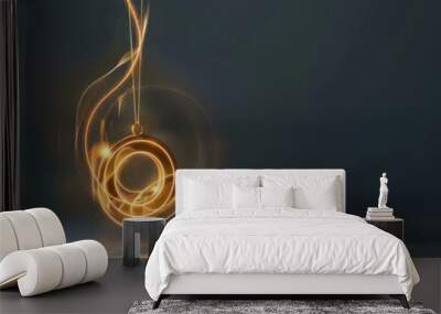 Illuminated Gold Medal Suspended in Futuristic Glow on Dark Gradient Background Wall mural