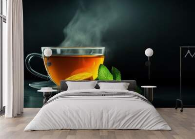 Infused Wellness: Herbal Tea with Fresh Ingredients, Steam Symbolizing Inner Health and Renewal Wall mural