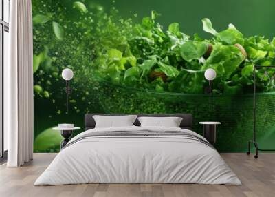 Vibrant 3D Illustration of Fresh Green Salad with Nuts and Seeds, a Crunchy and Nutritious Delight Wall mural