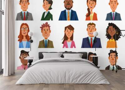 Diverse business people are smiling. Set of office workers faces on white background. Vector illustration in flat cartoon style. Wall mural