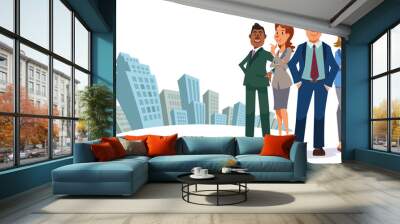 Group of business people with city landscape.Global corporate and diverse teamwork concept.Colorful vector illustration in flat cartoon style. Wall mural