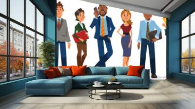 Set of business people whole body on white background. Diverse office workers standing with smile. Vector illustration in flat cartoon style. Wall mural