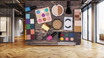 Make up beauty and cosmetics products for woman on wooden background Wall mural