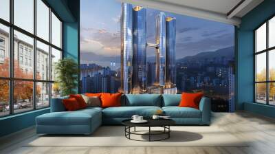 city cityscape at night Wall mural