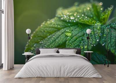 plant, leaves, dewdrops, nature, background Wall mural