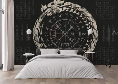 Abstract dragon viking grey symbol with runes Wall mural