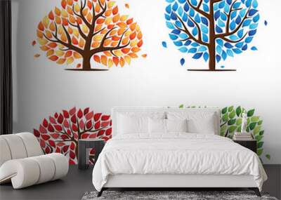 Abstract season leaves tree silhouettes set Wall mural