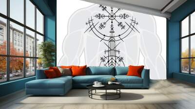 Human body silhouette with magic viking tattoo isolated on white Wall mural