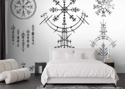 Scandinavian viking grunge symbols set Wall mural