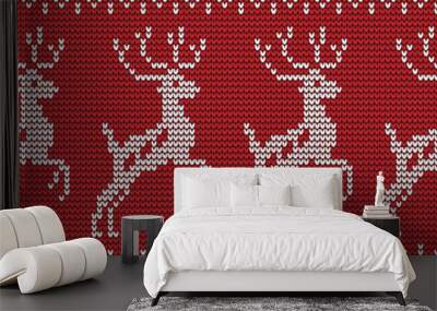 Seamless deer knitting pattern Wall mural