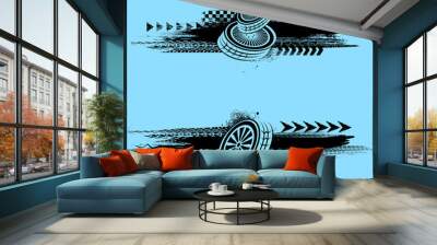 Two horizontal grunge frames with tire tracks and car wheels Wall mural