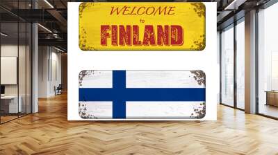 Two old grunge frames with Finland flag and welcome text Wall mural