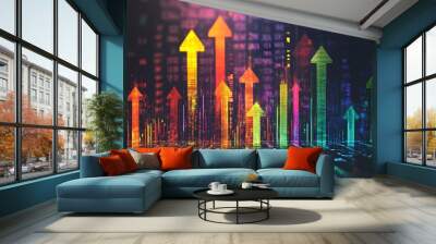 Abstract Colorful Arrow Collage Background for Business Finance and Economic Growth Concepts Wall mural