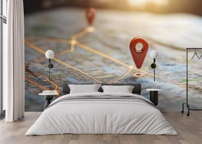 Digital GPS location map with route path and navigation pin concept Wall mural