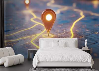 Digital GPS Location Map with Route Path and Pin Marker Concept Wall mural