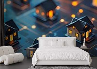 Futuristic Real Estate Concept with Digital Networking and Home Protection Solutions Wall mural