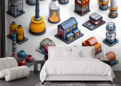 Industrial Equipment and Automation Technologies in a 3D Icon Collection Wall mural