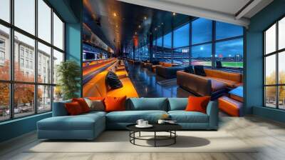 Luxurious VIP Lounge at a Stadium with Panoramic City Skyline View at Night Wall mural