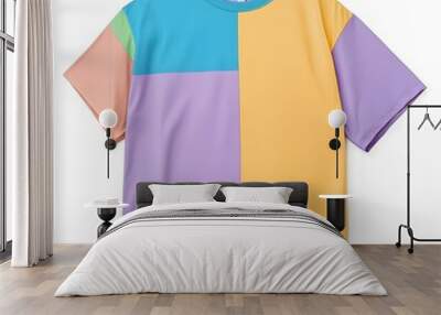 Mockup of Oversized Colorful T shirt with Front and Back Views Isolated on Background for Fashion  Apparel or Textile Design Wall mural