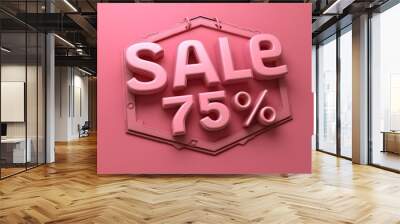 Stylish Pink Tag Showcasing a 75 Discount Sale Offer Wall mural