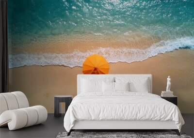 Vibrant Umbrella on Picturesque Summer Beach with Ample Copy Space Wall mural