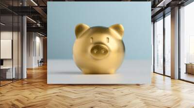 Golden Piggy Bank with blue background for saving and invest concept. Wall mural