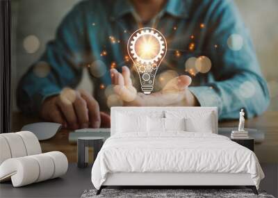 innovation. hands holding light bulb for concept new idea concept with innovation and inspiration, i Wall mural