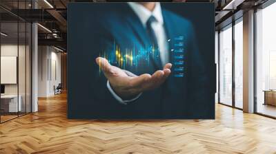 planning and strategy, Stock market, Business growth, progress or success concept. Businessman or trader is showing a growing virtual hologram stock, invest in trading.. Wall mural