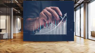 planning and strategy, Stock market, Business growth, progress or success concept. Hand of Businessman or trader touching showing a growing virtual hologram stock on smartphone, invest in trading. Wall mural