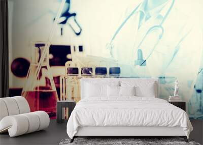 scientist with equipment and science experiments .Double exposure style Wall mural