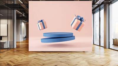 3d rendering of promotion sale with gifts  and balloon on minimal pink blue background. Wall mural