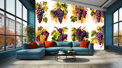 Illustration of grape isolated on white background. Set of watercolor illustrations Wall mural