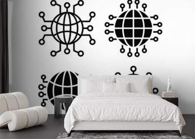 connectivity global world technology globe design icons simple black white vector design illustration collections isolated  Wall mural